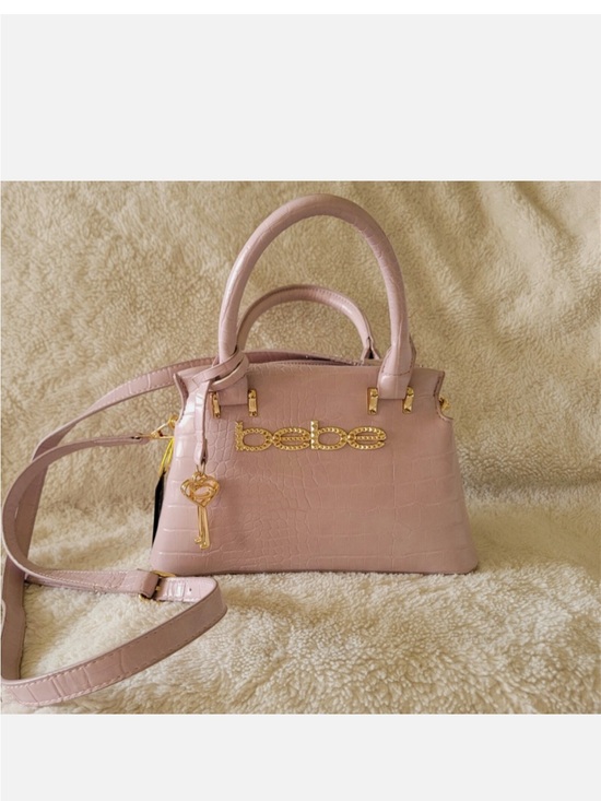 bebe Handbags - bebe Blush Pink Croc-Embossed Top-Handle Satchel with Gold Hardware